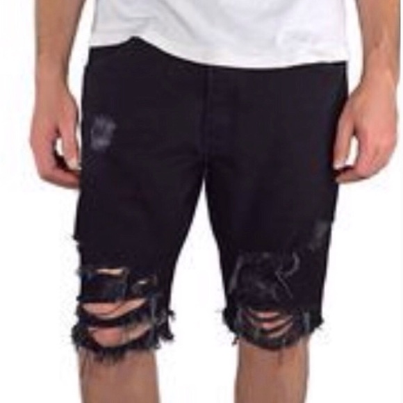 🚫SOLD🚫Enslaved 46 NWT Men’s Denim Shorts Black Distressed 100% Cotton New - Picture 1 of 6